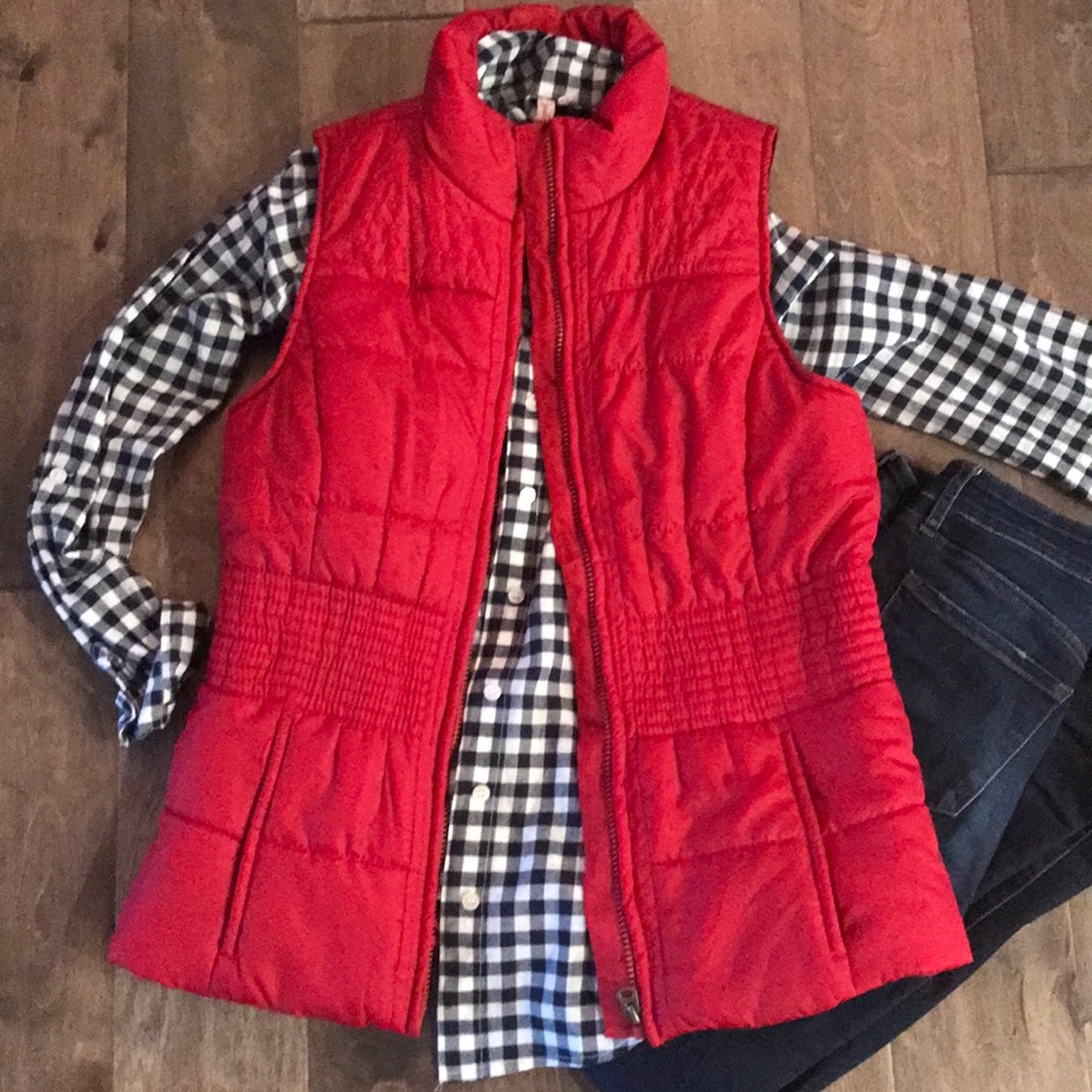 Red puffer vest